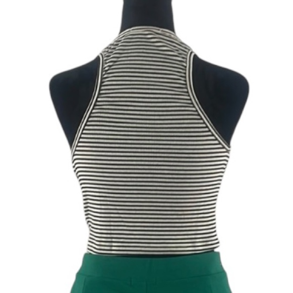 Black and White Crop Tank Top with Mock Neck and Sleeveless, Small - Picture 4 of 5